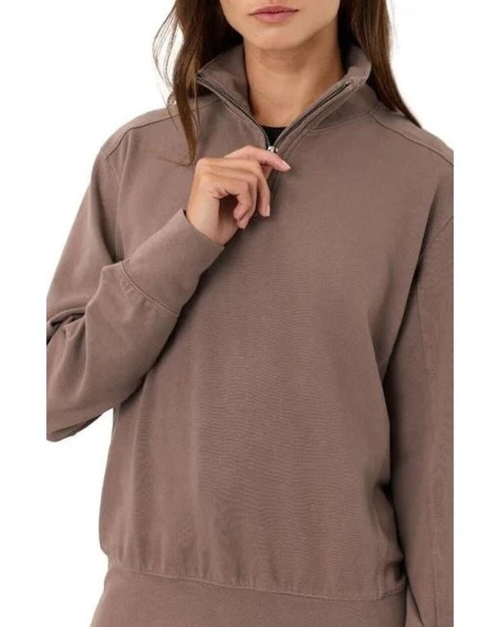 Pact Cloudknit Sweatshirt Women’s XS Half Zip Top Brown Organic Cotton Pockets